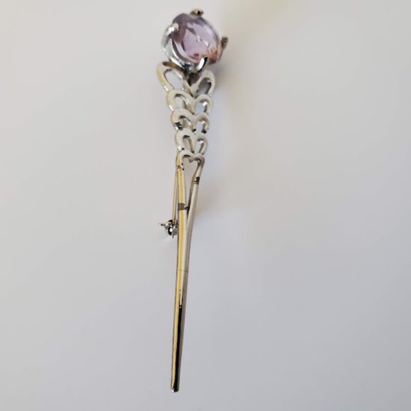 Vintage Silver w/Light Pink Rhinestone Brooch - Picture 7 of 9